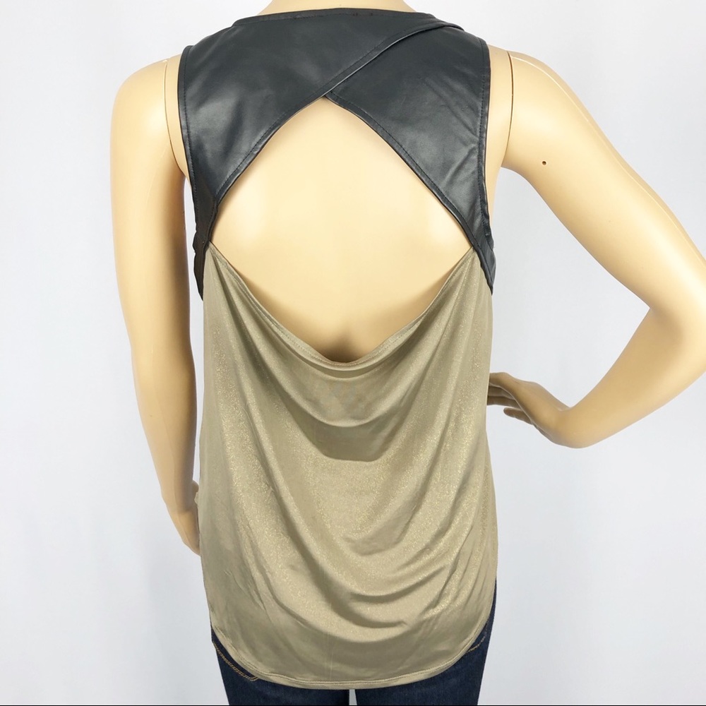 Jack. Tan With Gold Threads & Faux Leather Tank XS